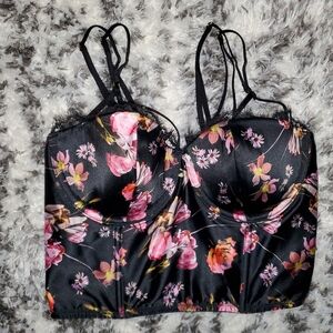 Victoria's Secret Black Floral Very Sexy Corset Bustier Top